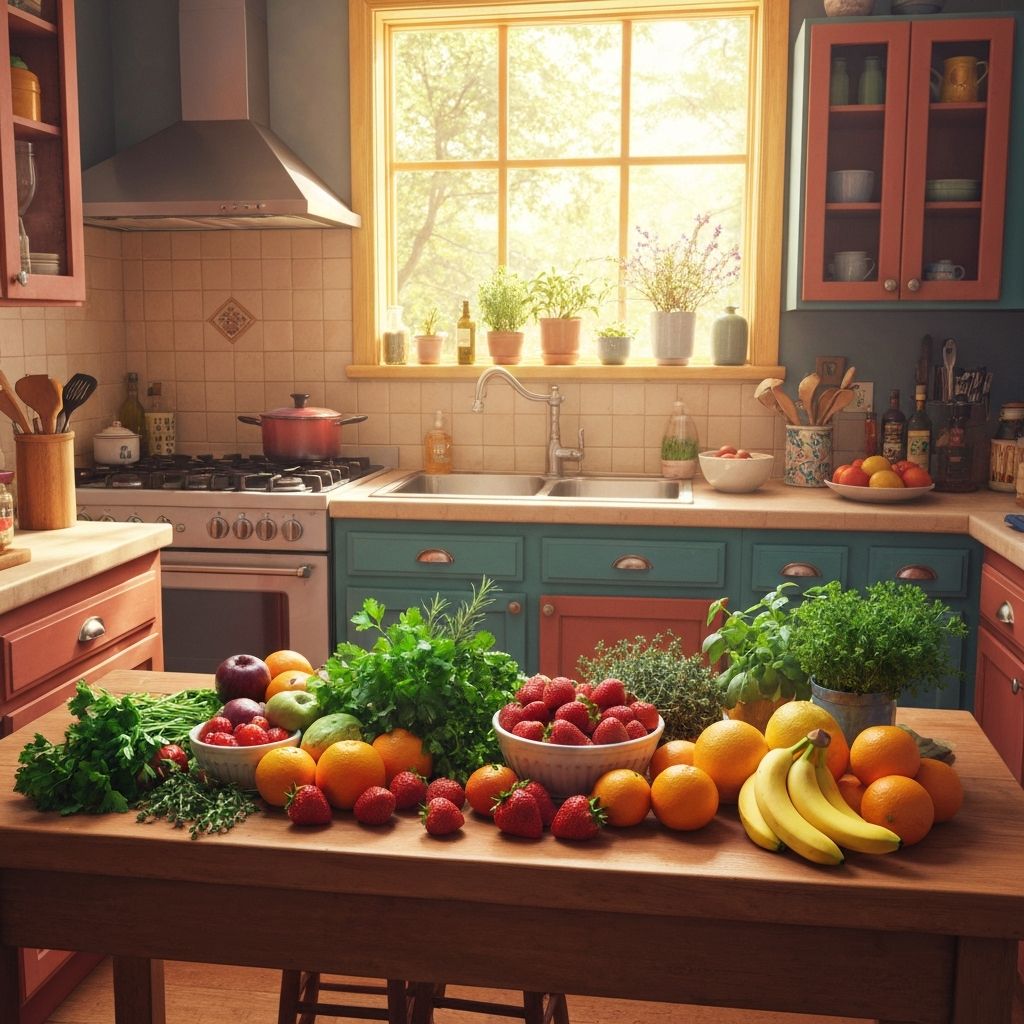 Ein ruhiges, aufgeräumtes Arbeitszimmer mit Büchern und Notizen über Ernährung